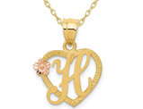 14K Yellow Gold Initial -H- Heart Necklace Pendant Charm with Chain